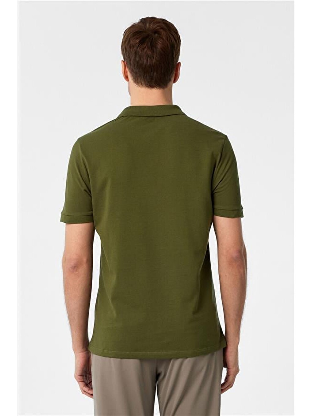 Haki Slim Düz Polo Yaka Tişört-3