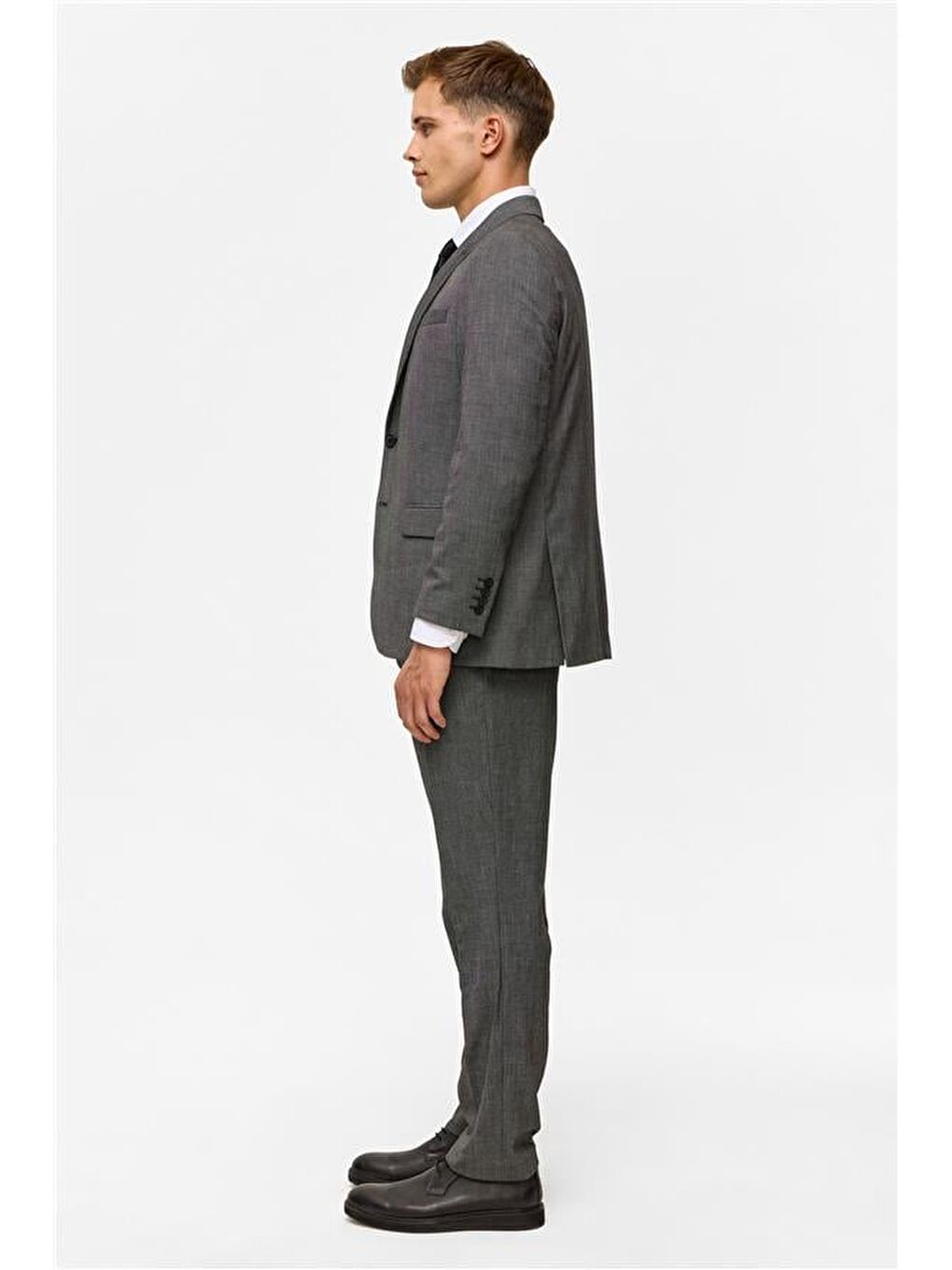 Siyah Regular Desenli Sivri Yaka 4 Drop Takım Elbise-10