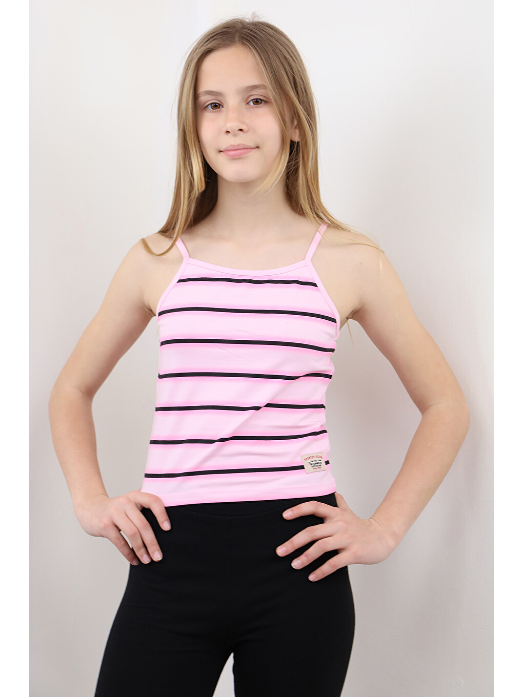Pembe Kız Çocuk Çizgili Atlet