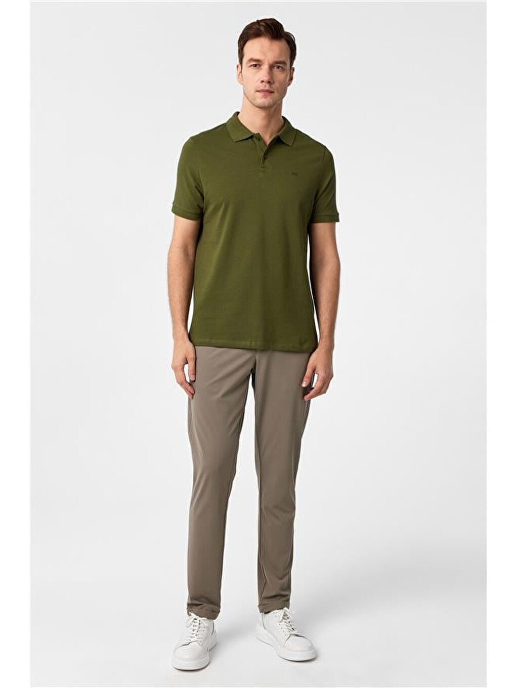 Haki Slim Düz Polo Yaka Tişört-4