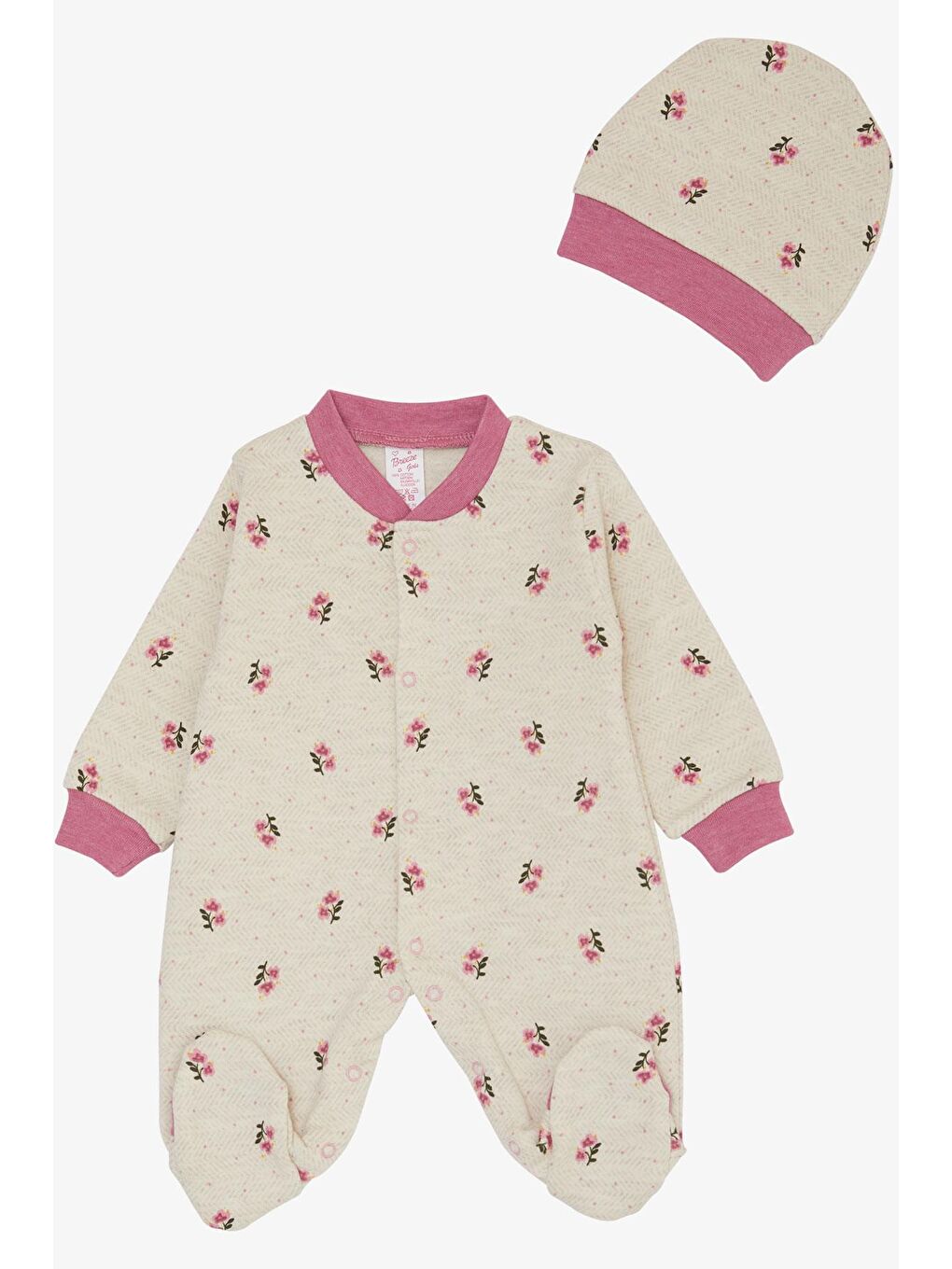Kız Bebek Patikli Tulum Çicek Desenli Bej Melanj (0-6 Ay)