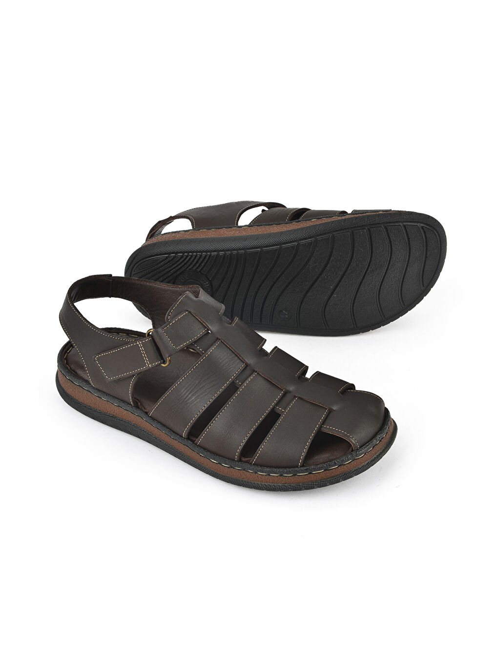 Kahverengi Erkek Hakiki Deri Sandalet 1511045ZS32 Kahve-3