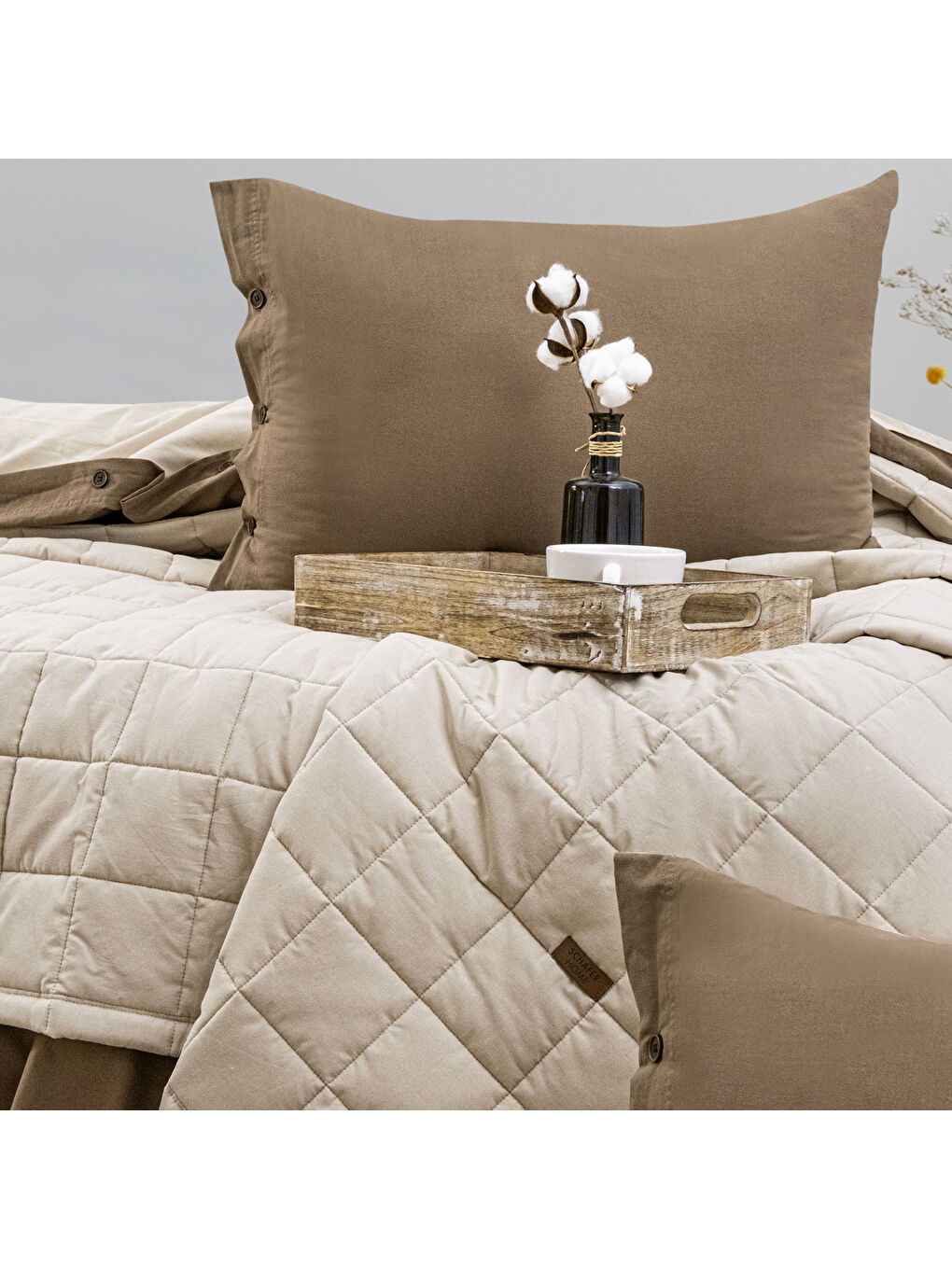 Home Soft Yatak Örtüsü Nevresim Seti 5 Parça-Bej-2