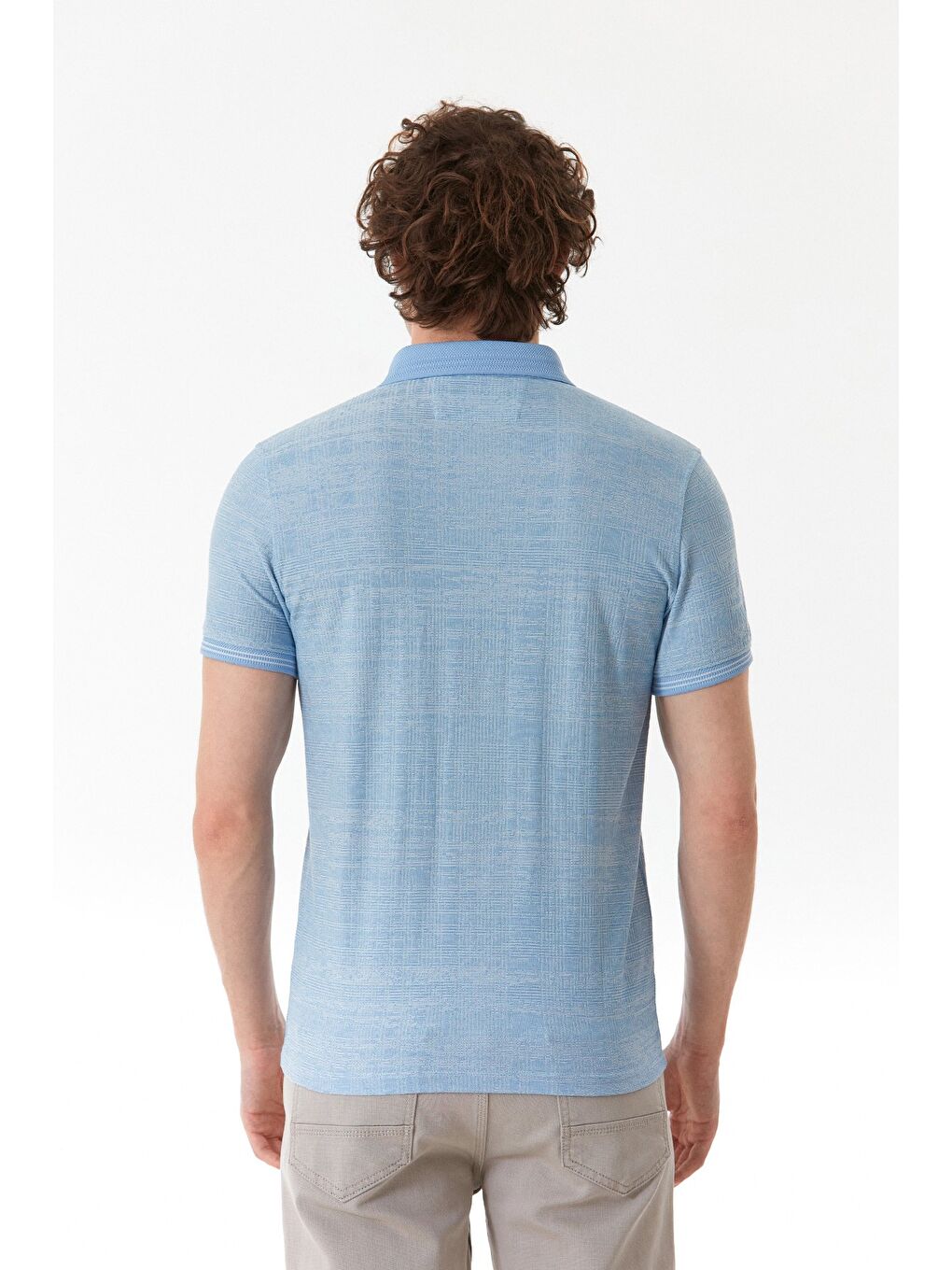 Mavi Kırçıllı Polo Yaka Yarım Düğmeli Tişört-3