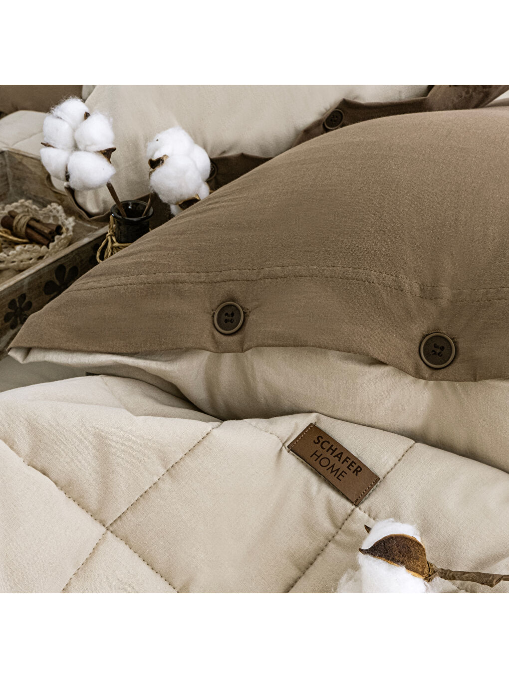 Home Soft Yatak Örtüsü Nevresim Seti 5 Parça-Bej-3