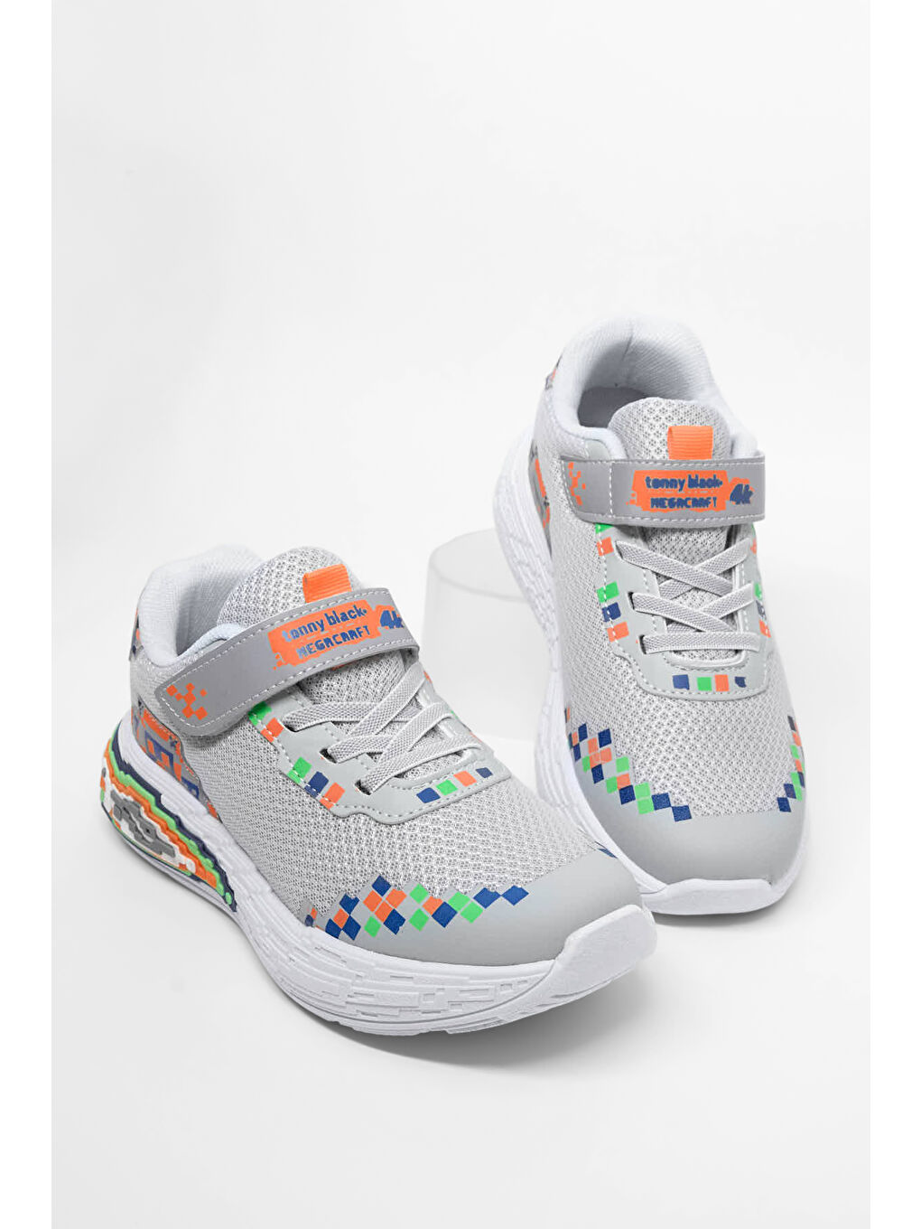 Gri Çocuk Unisex Buz Rahat Kalıp Nefes Alabilen Cırtlı Işıklı Sneaker
