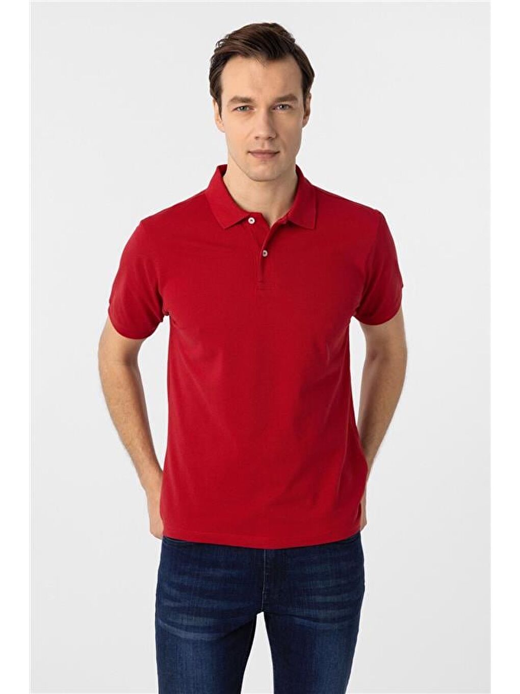 Kırmızı Regular Armürlü Polo Yaka Tişört