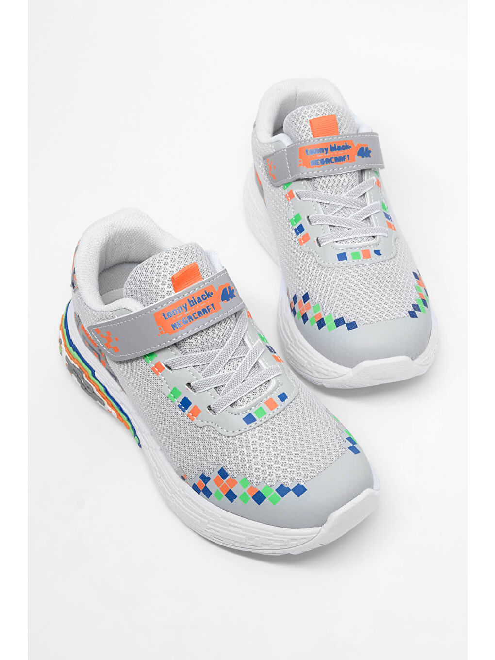 Gri Çocuk Unisex Buz Rahat Kalıp Nefes Alabilen Cırtlı Işıklı Sneaker-1