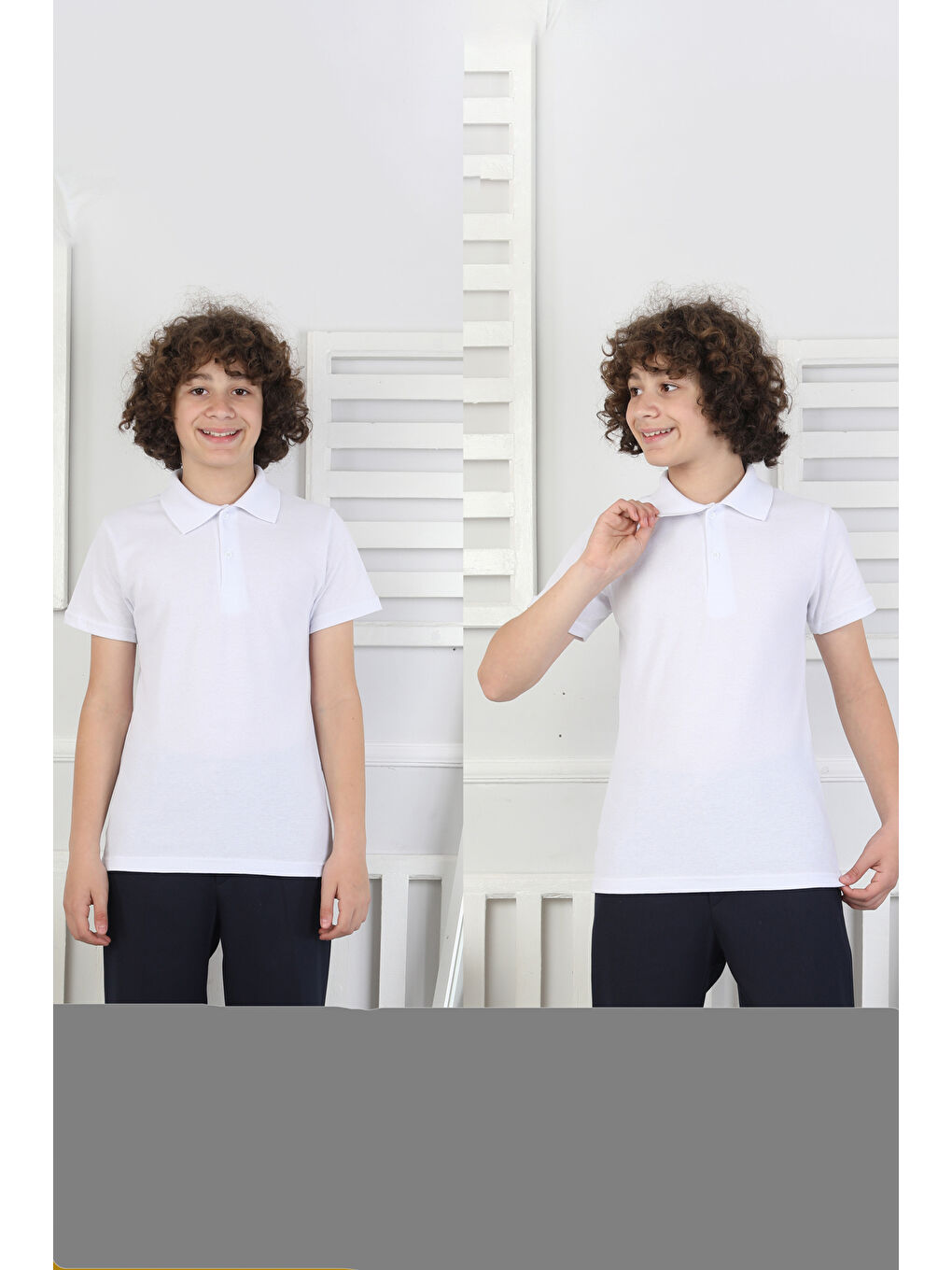 Beyaz 2'li T-Shirt Erkek Çocuk %100 Pamuk Okul Tarz 5-13 Yaş 12277