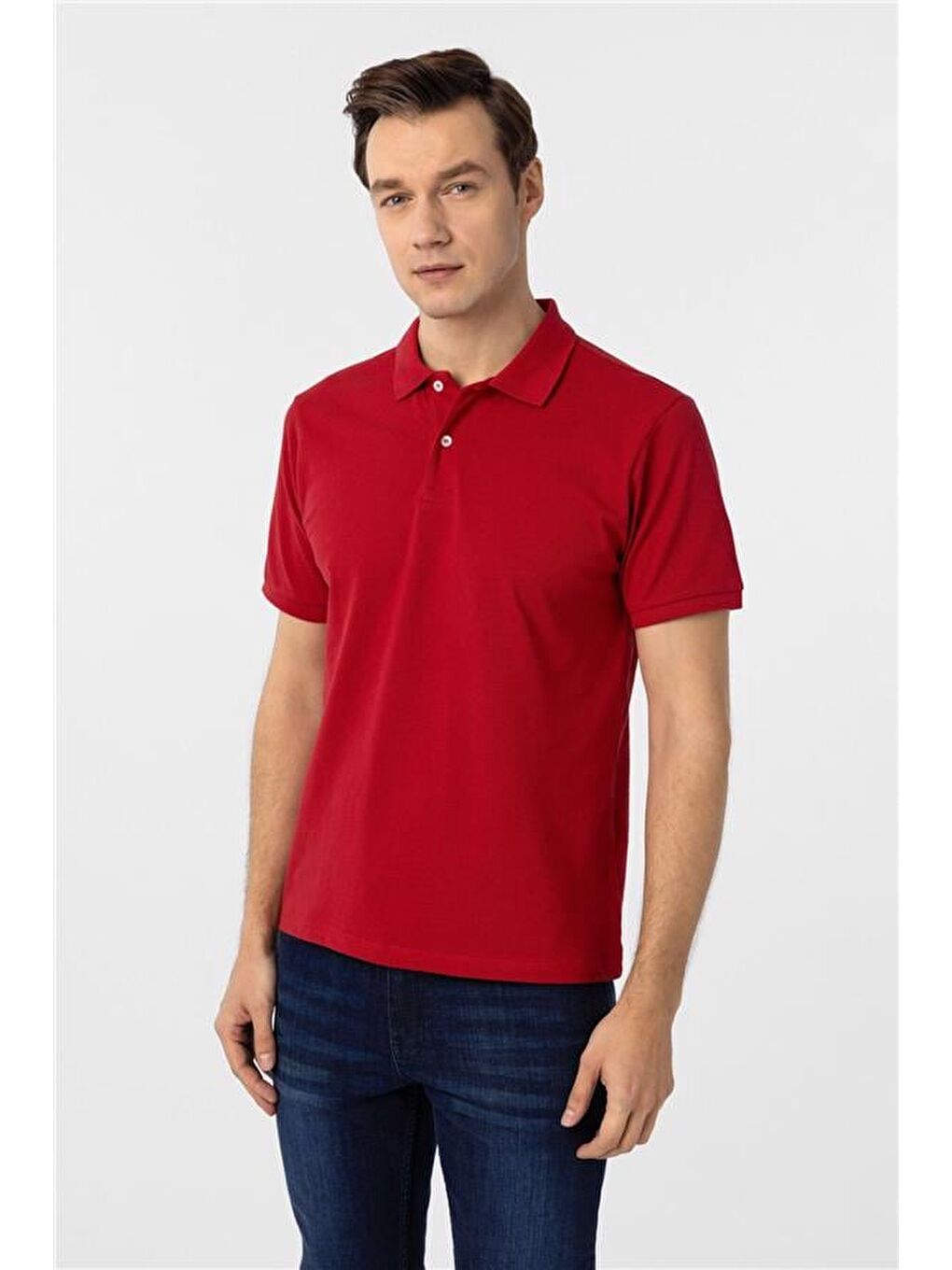 Kırmızı Regular Armürlü Polo Yaka Tişört-1