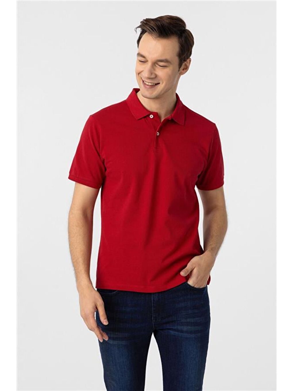 Kırmızı Regular Armürlü Polo Yaka Tişört-2