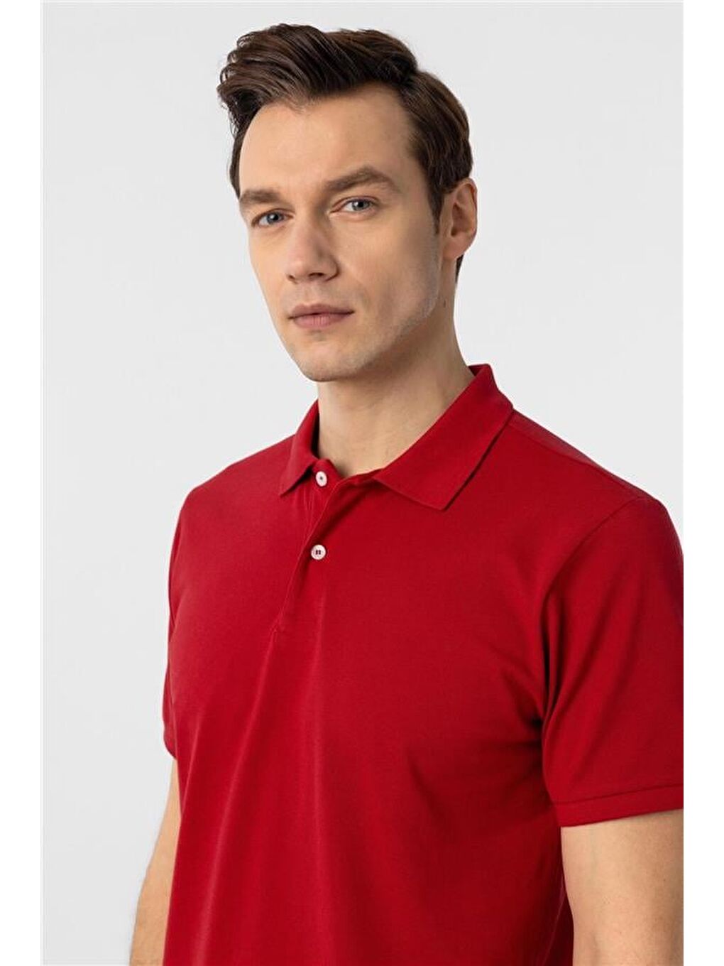 Kırmızı Regular Armürlü Polo Yaka Tişört-3