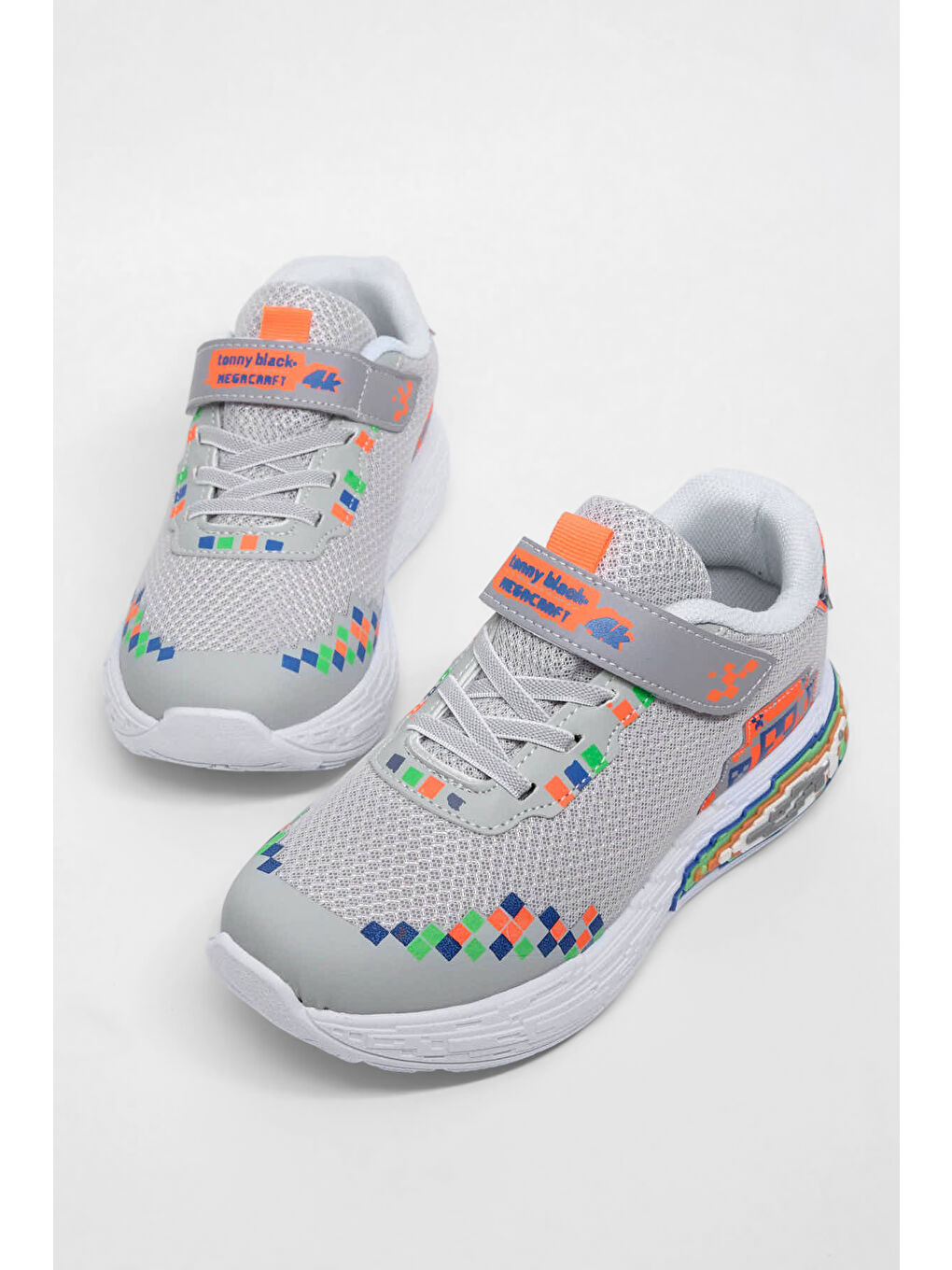 Gri Çocuk Unisex Buz Rahat Kalıp Nefes Alabilen Cırtlı Işıklı Sneaker-2