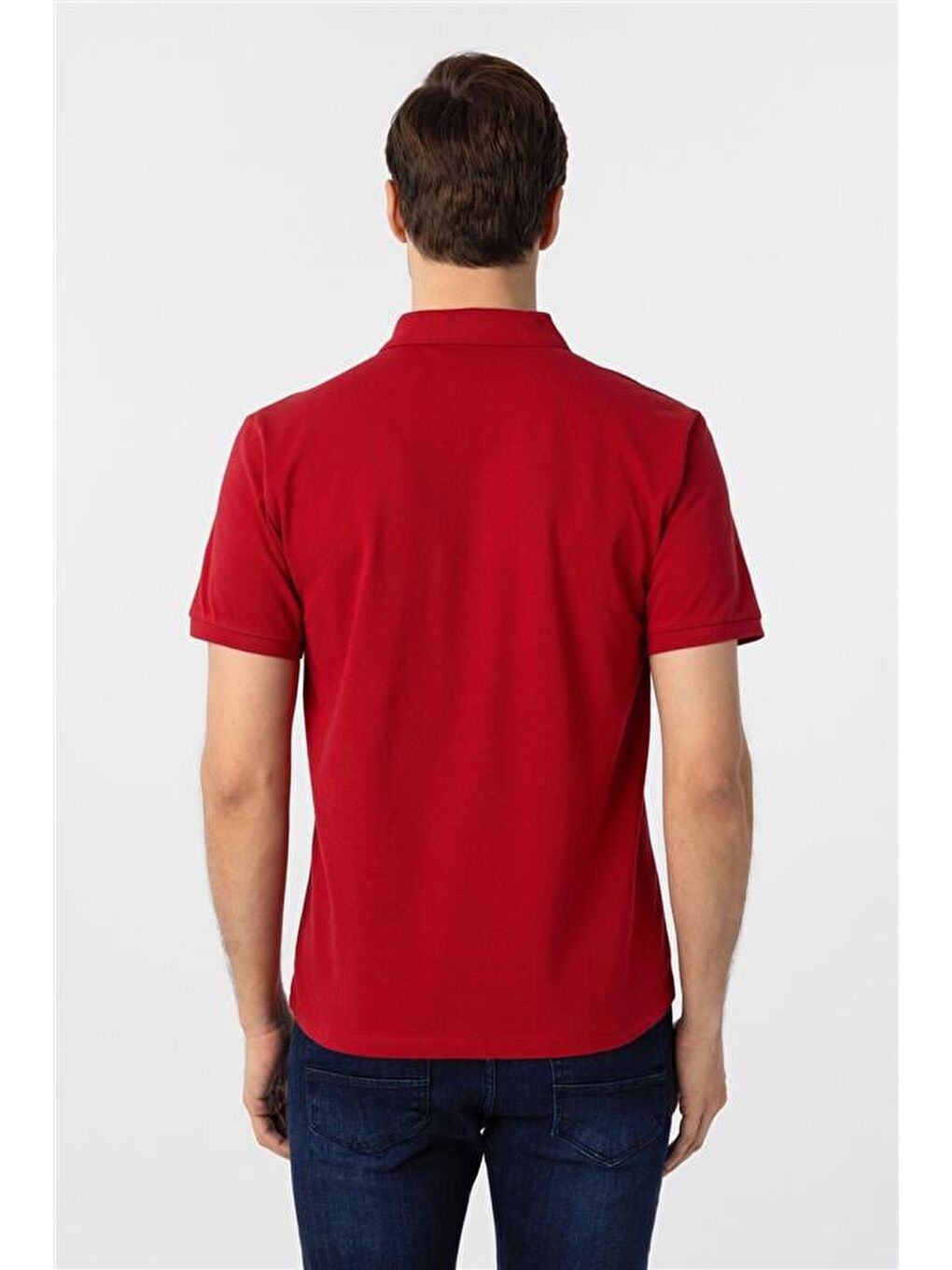 Kırmızı Regular Armürlü Polo Yaka Tişört-4
