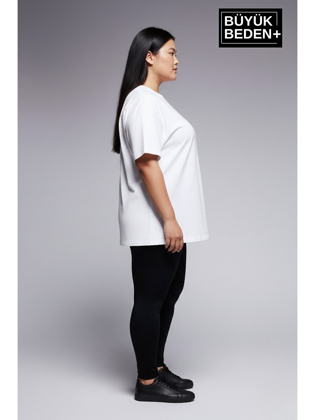 Beyaz Büyük Beden Kadın Basic 3XL-6XL Bisiklet Yaka 3'lü Tişört Seti SPR26BTSK510+3-1