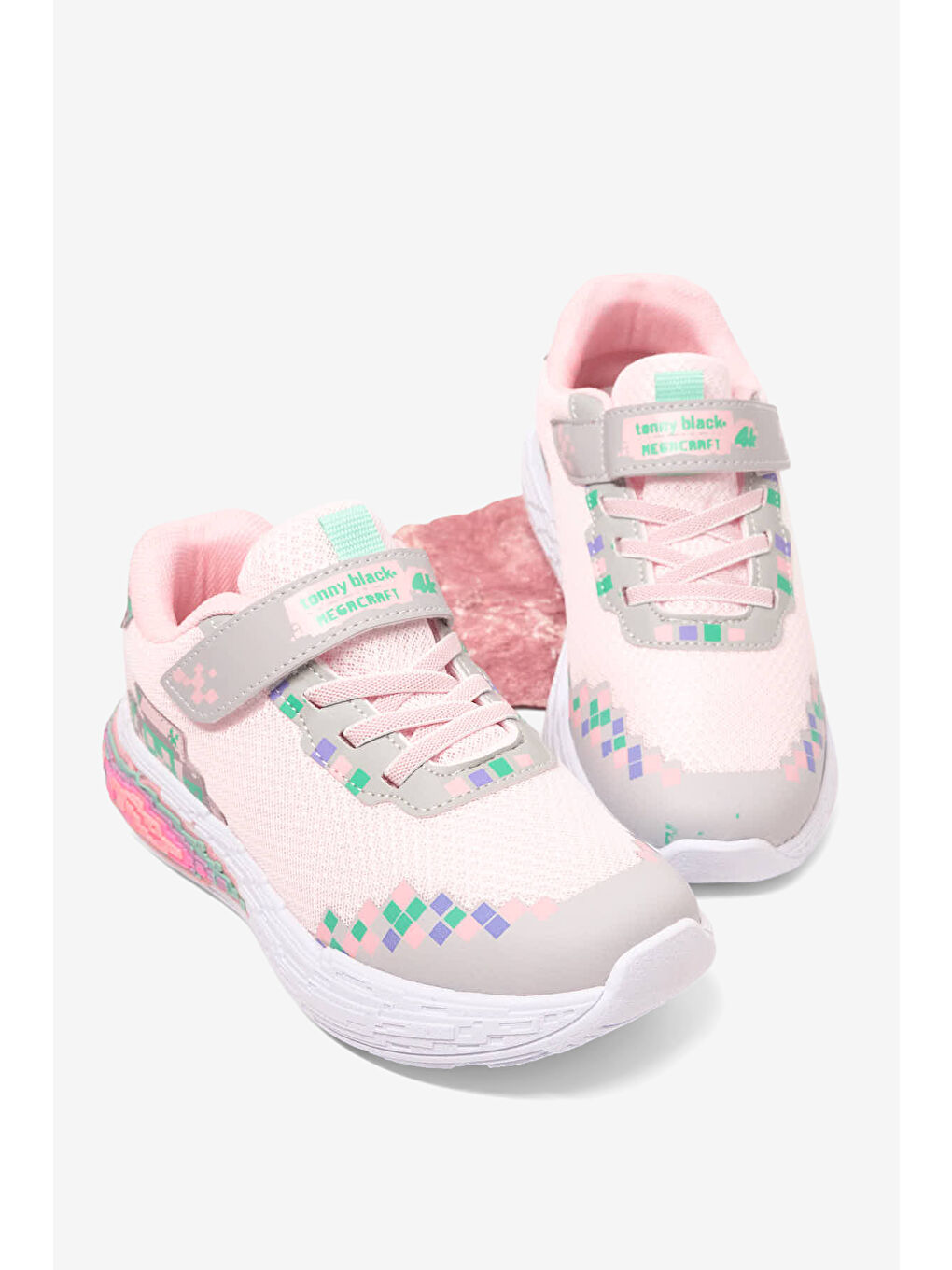 Pembe Çocuk Unisex Pudra Rahat Kalıp Nefes Alabilen Cırtlı Işıklı Sneaker