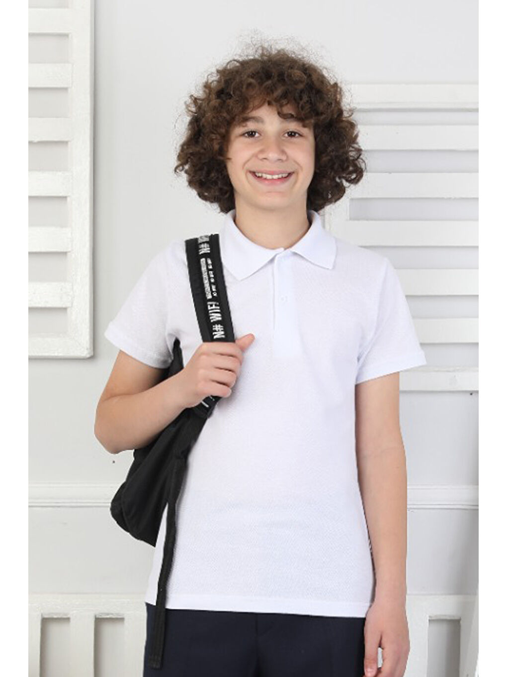 Beyaz 2'li T-Shirt Erkek Çocuk %100 Pamuk Okul Tarz 5-13 Yaş 12277-1