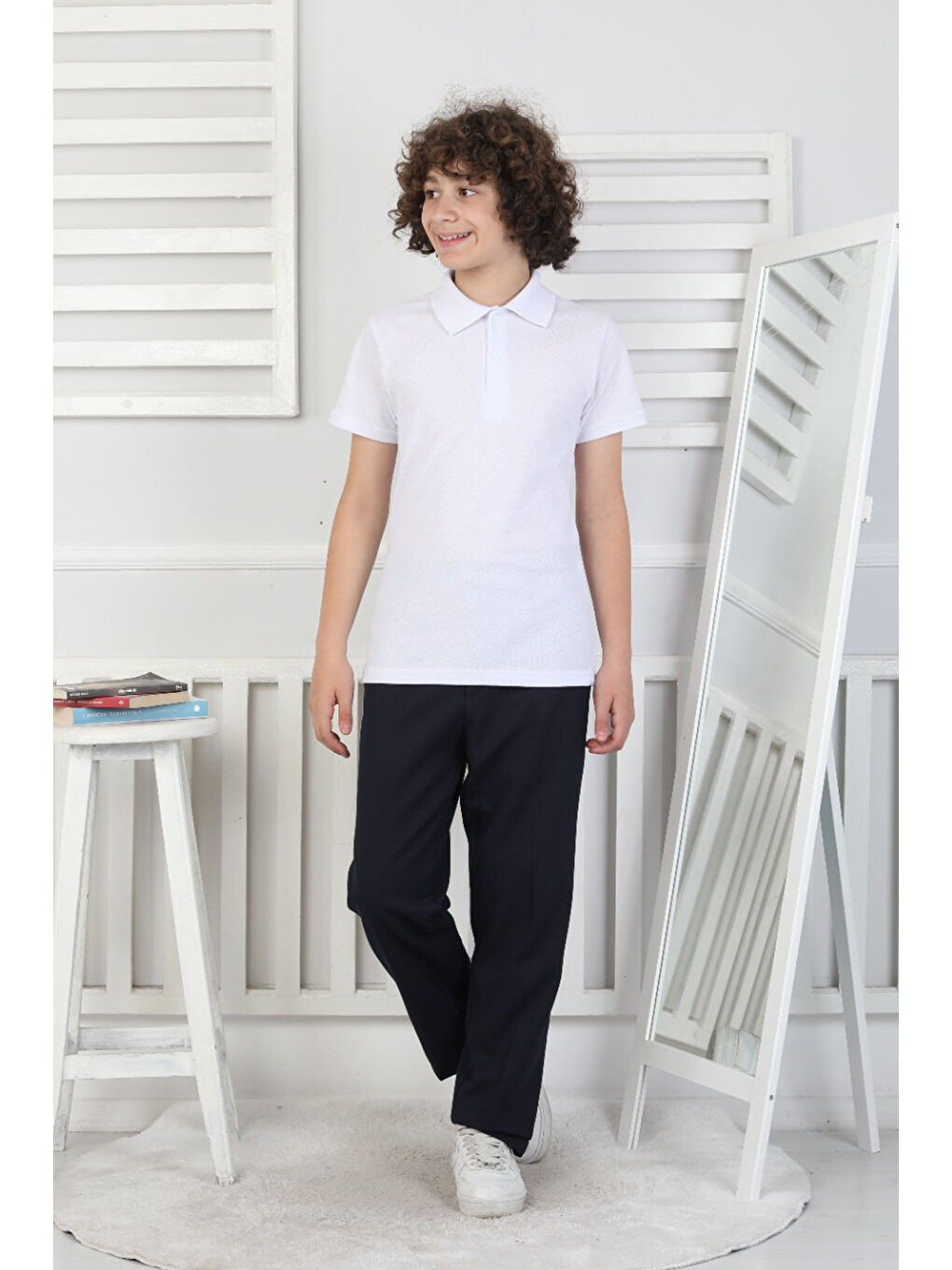 Beyaz 2'li T-Shirt Erkek Çocuk %100 Pamuk Okul Tarz 5-13 Yaş 12277-2