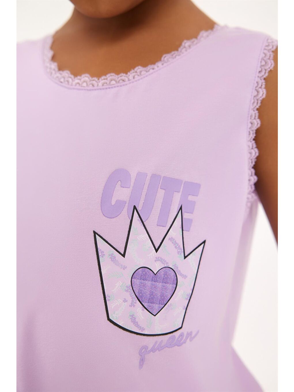 Lavender Kız Çocuk Dantelli Pijama Üst Lila-2