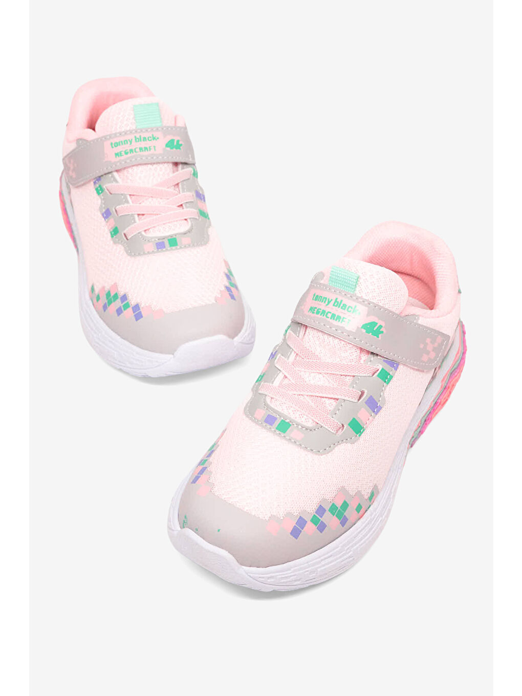 Pembe Çocuk Unisex Pudra Rahat Kalıp Nefes Alabilen Cırtlı Işıklı Sneaker-1
