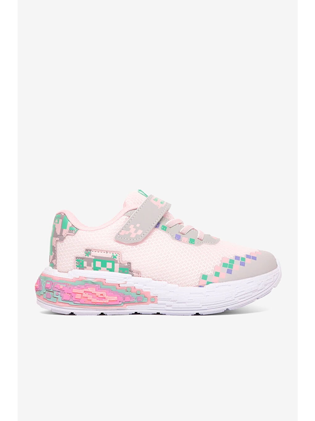 Pembe Çocuk Unisex Pudra Rahat Kalıp Nefes Alabilen Cırtlı Işıklı Sneaker-3