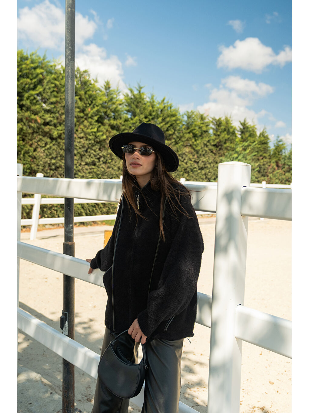 Kadın Deri Detay Triko Ceket Siyah-1