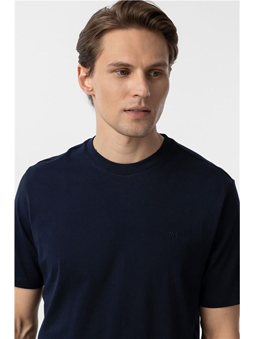 Lacivert Regular Düz Bisiklet Yaka Tişört-3