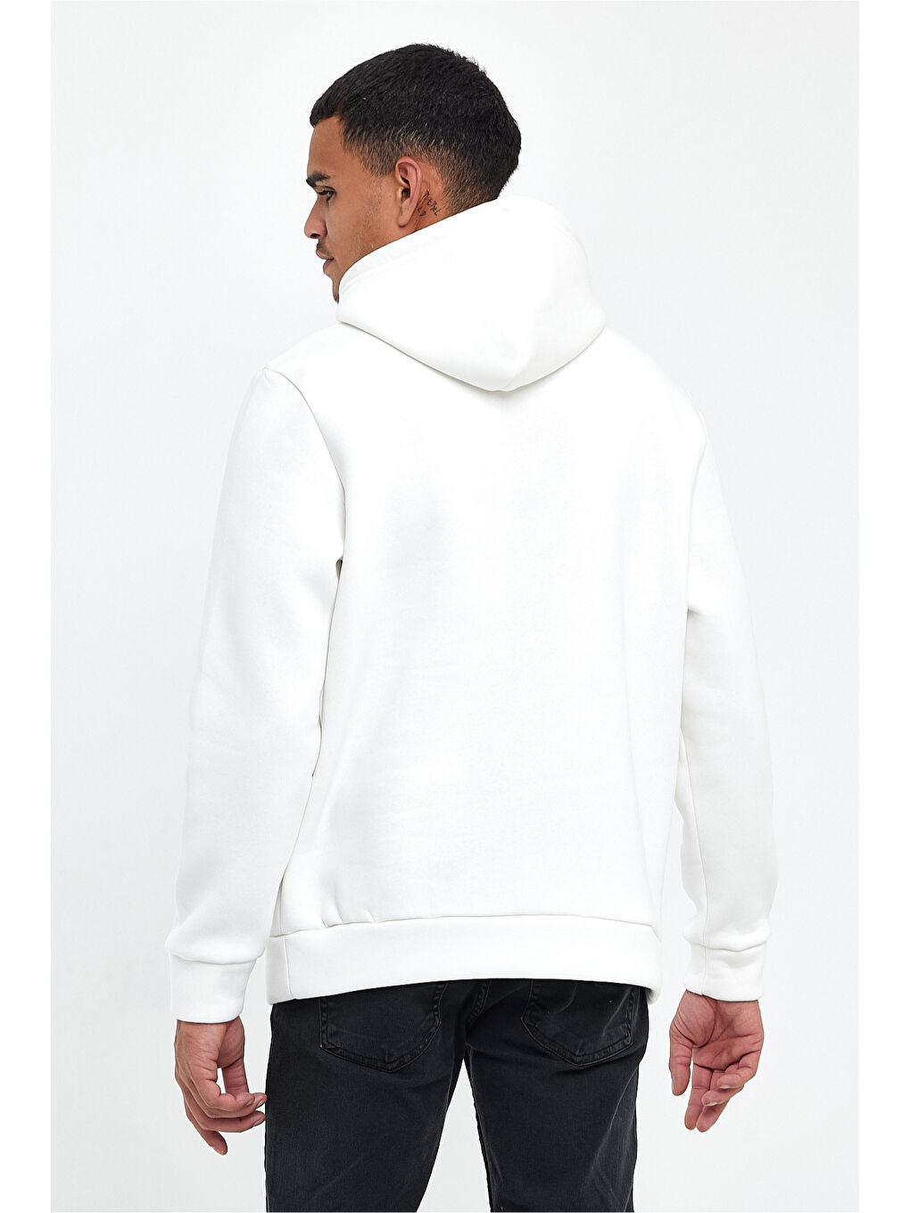 Ekru Kapüşonlu Standart Kalıp İçi Polarlı 3 İplik Kalın Erkek Büyük Beden Hoodie spr25sw55-2