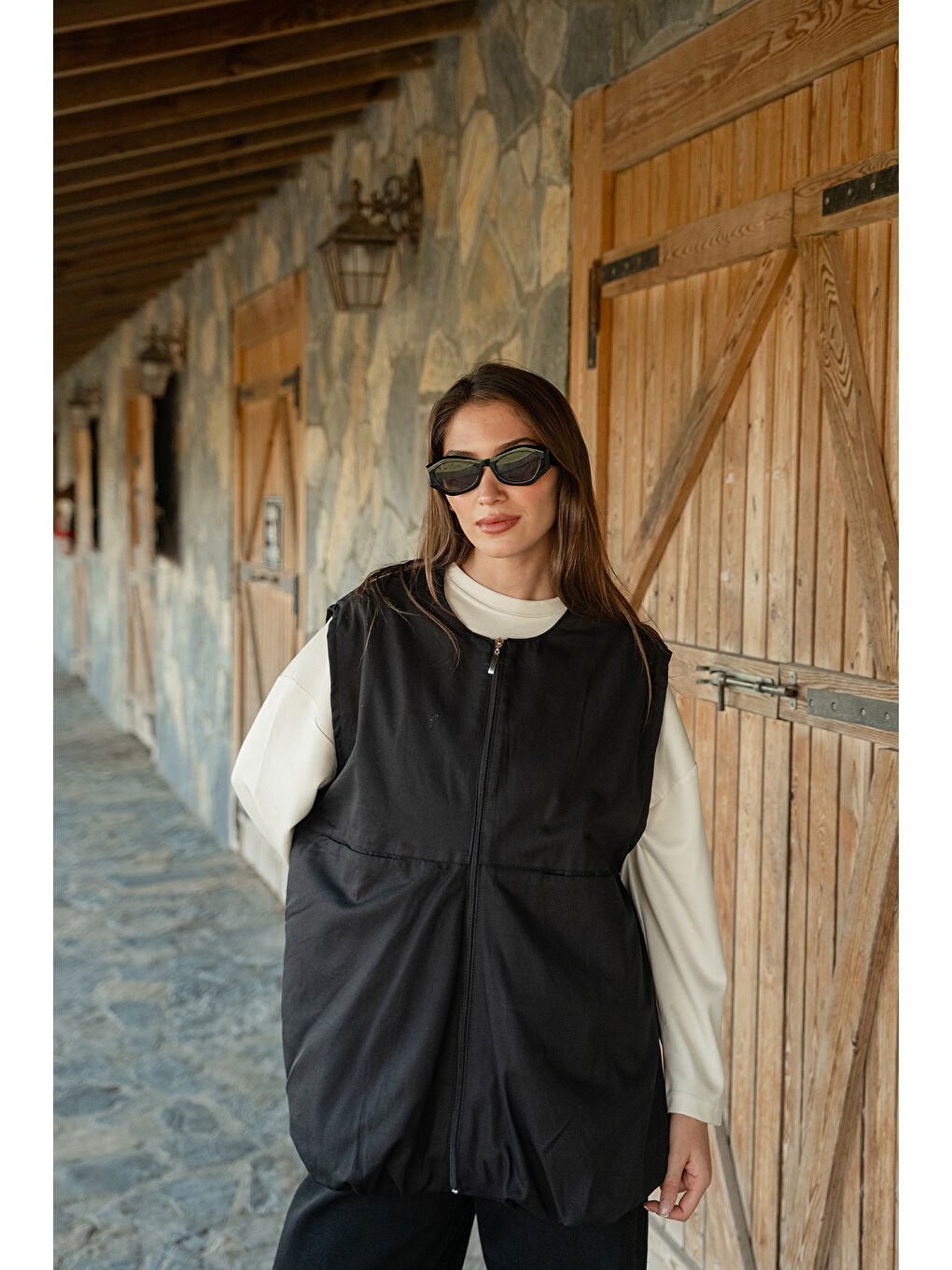 Kadın Bisiklet Yaka Yelek Siyah