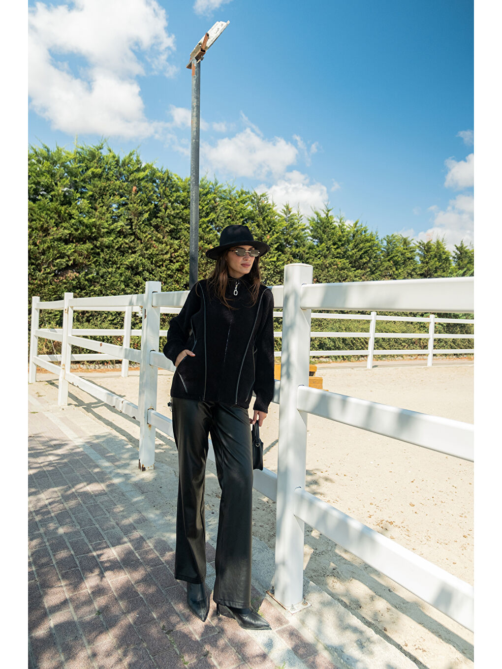 Kadın Deri Detay Triko Ceket Siyah-2