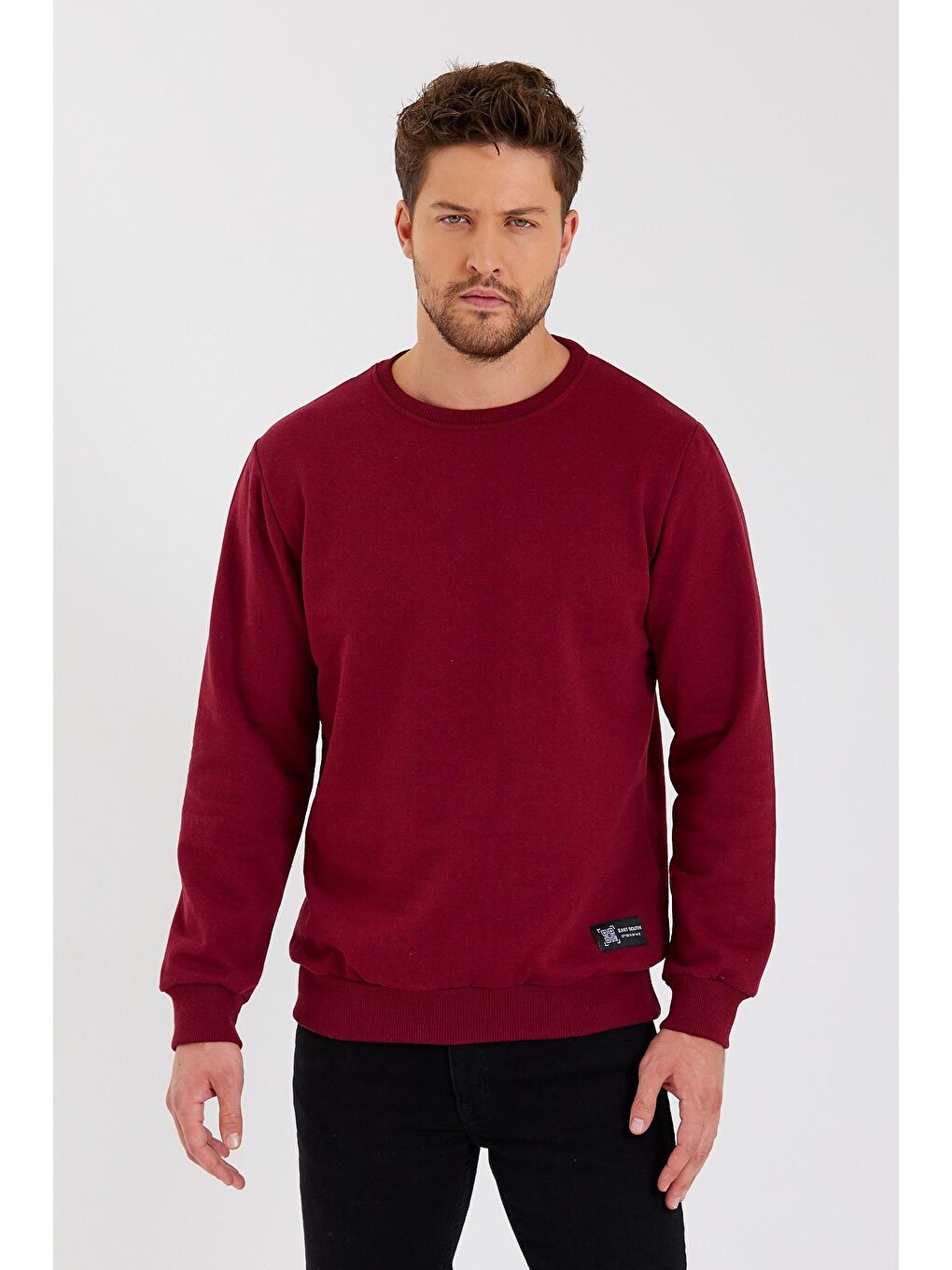 MMETALIC Bordo Bisiklet Yaka Etiket Detayı İçi Pamuklu Erkek Sweatshirt