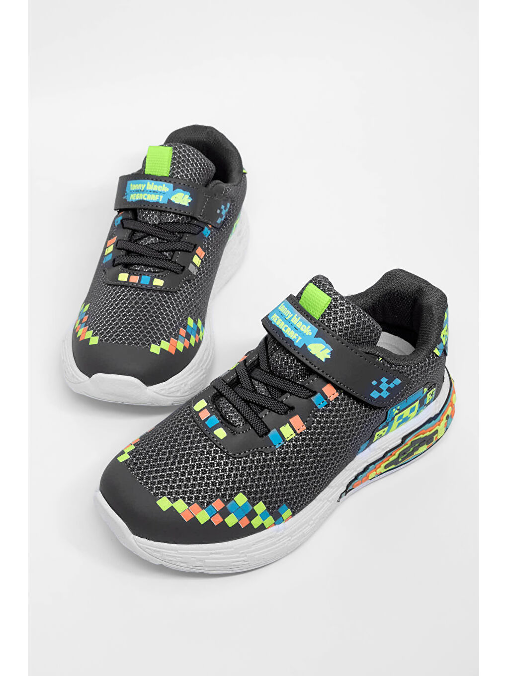 Gri Çocuk Unisex Füme Rahat Kalıp Nefes Alabilen Cırtlı Işıklı Sneaker-2