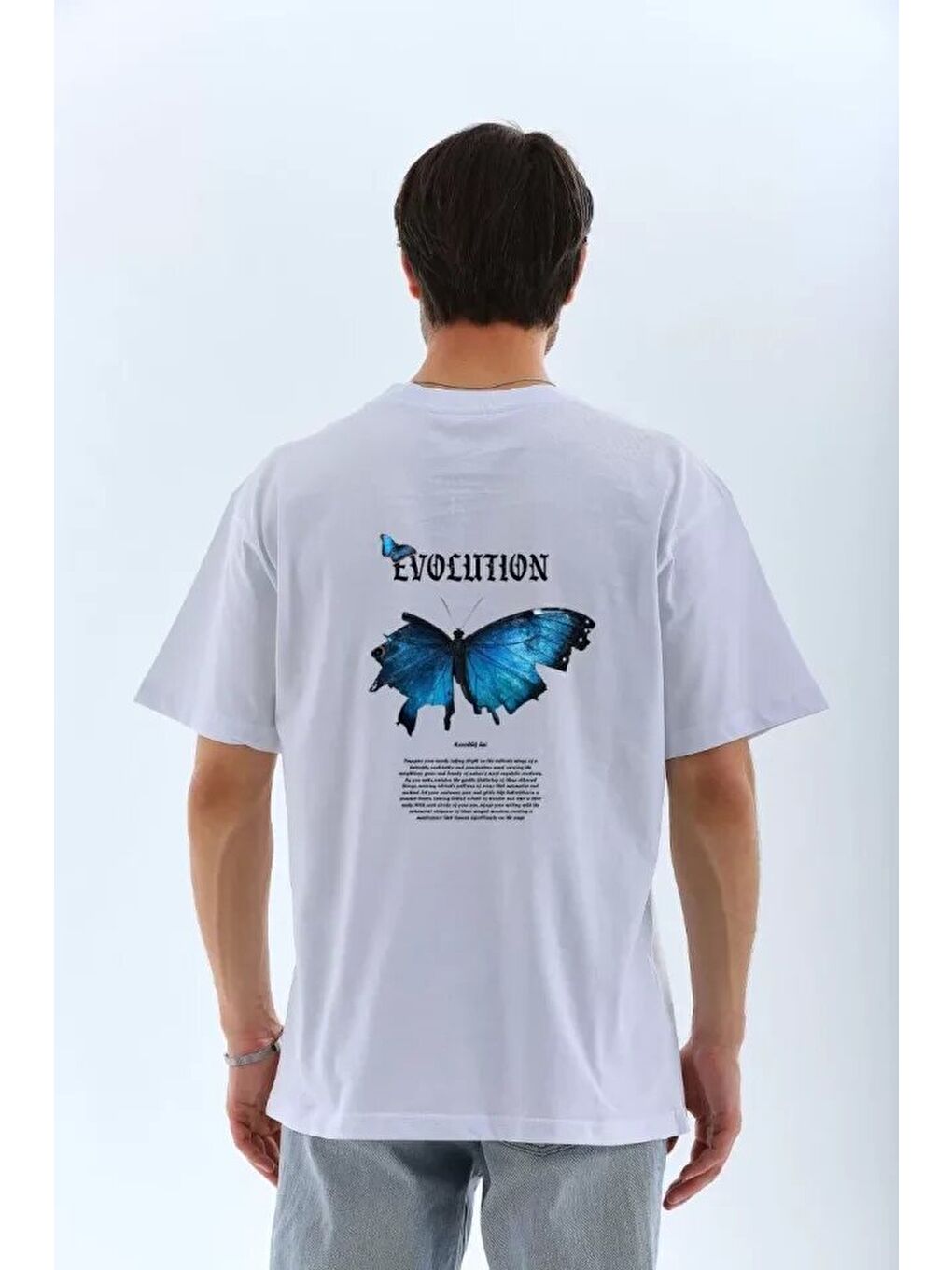 Unisex Bisiklet Yaka Baskılı Oversize T-Shirt - Beyaz-1