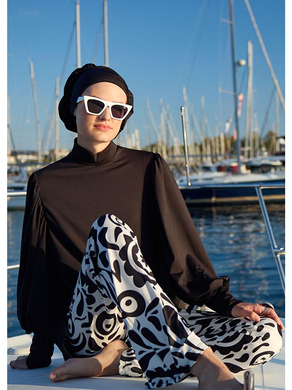 Siyah Asil Desenli Mayo Pantolon