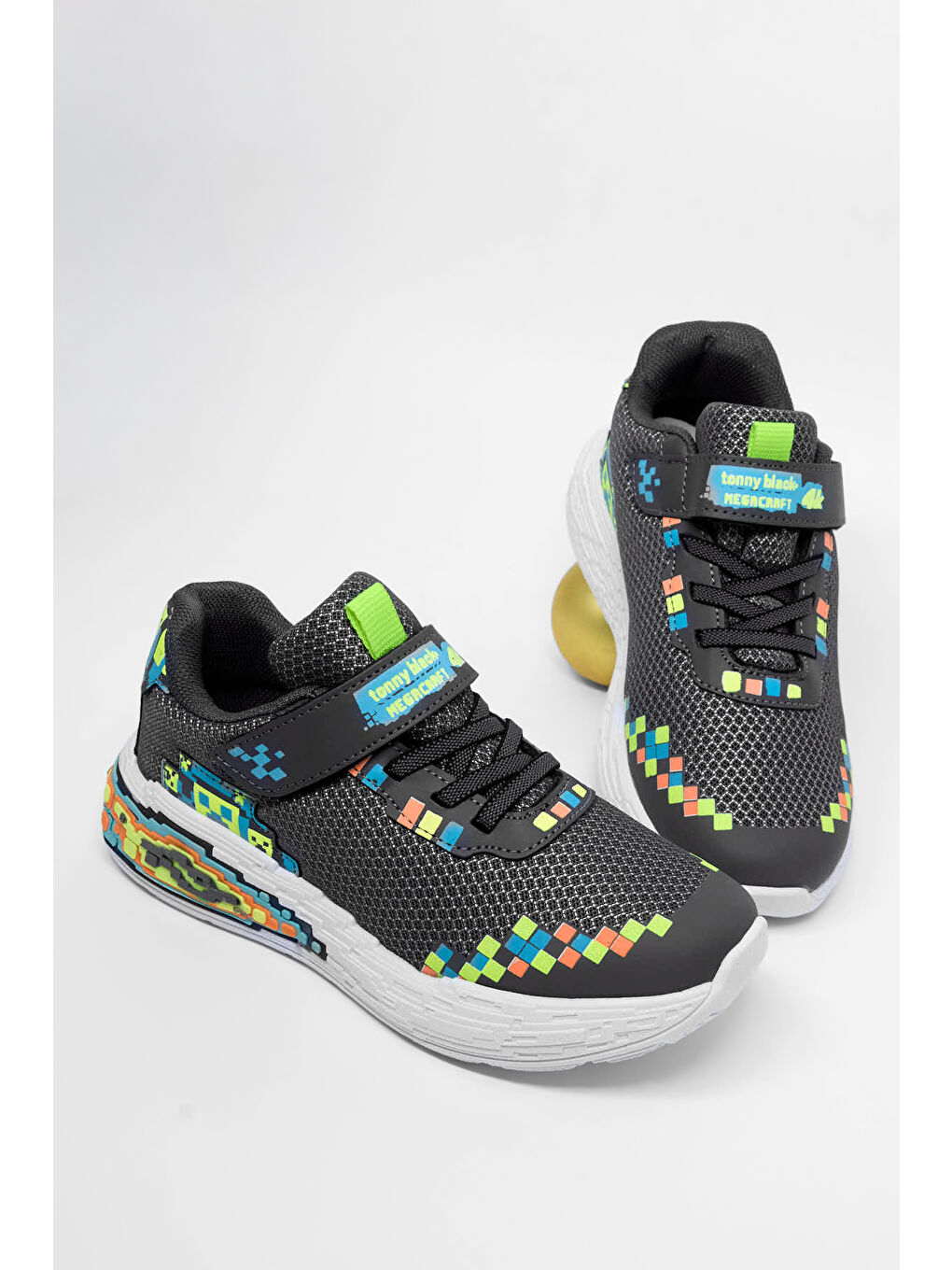 Gri Çocuk Unisex Füme Rahat Kalıp Nefes Alabilen Cırtlı Işıklı Sneaker-3