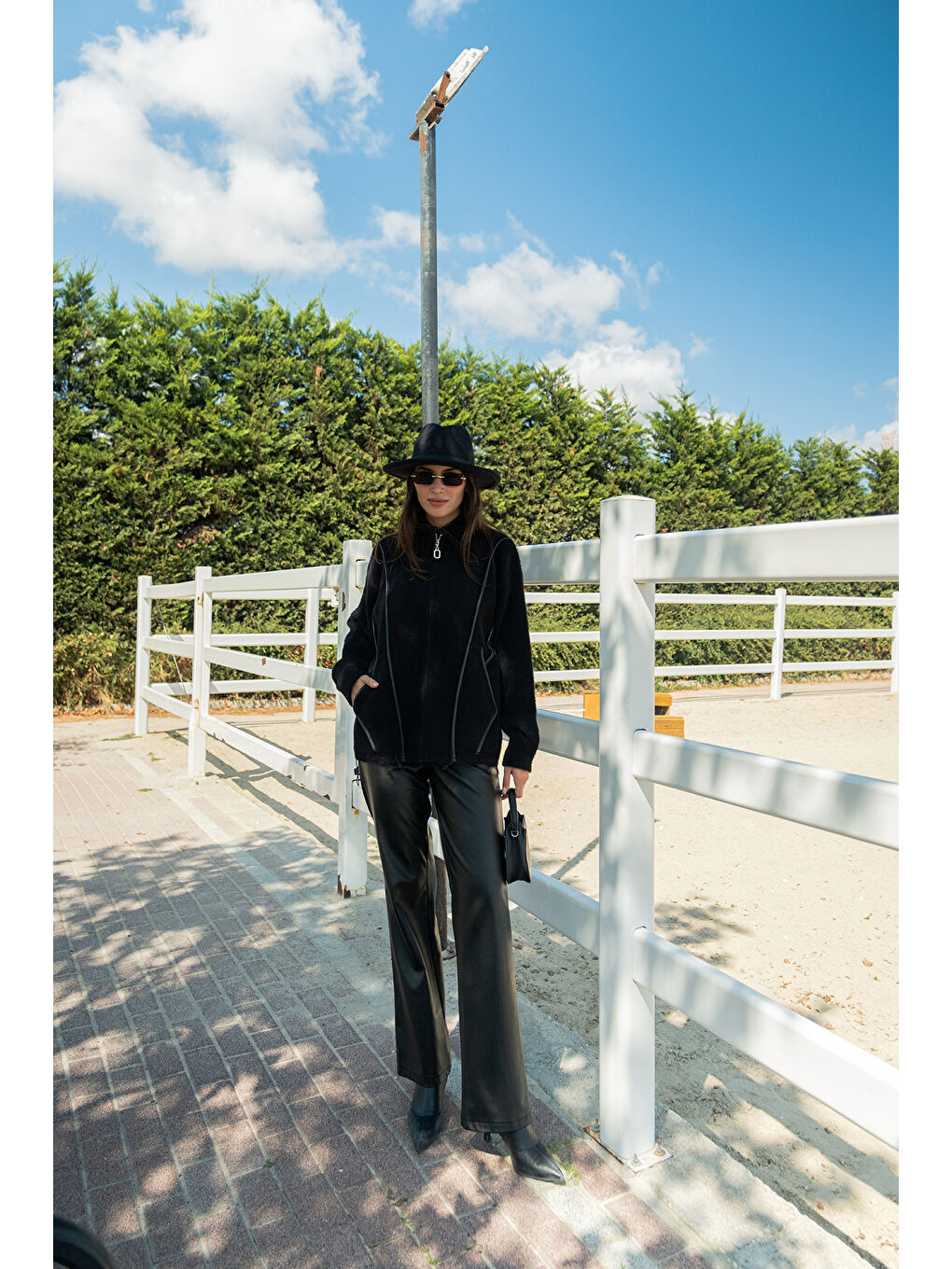 Kadın Deri Detay Triko Ceket Siyah-3