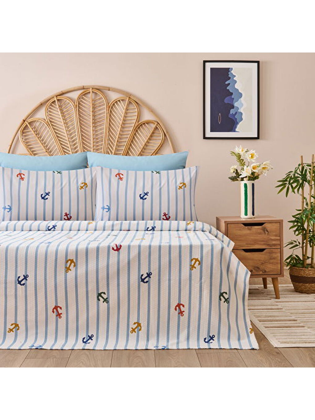 Soft Marina Tek Kişilik Pike Takımı - Beyaz