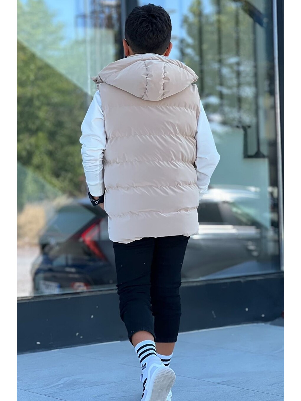 Kahverengi Erkek Çocuk Çıtçıt Kapüşonlu Nova Kumaş Şişme Yelek Ylk3026-3