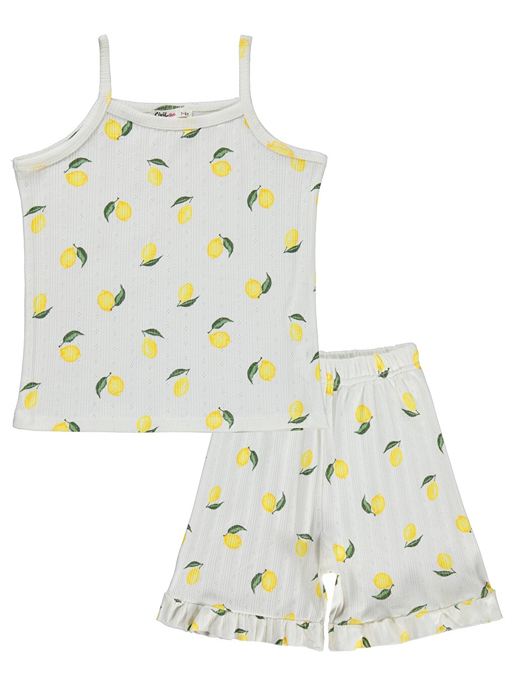 Girls Limon Desenli Şortlu 6-9 Yaş Pijama Takımı - Kırık Beyaz-3