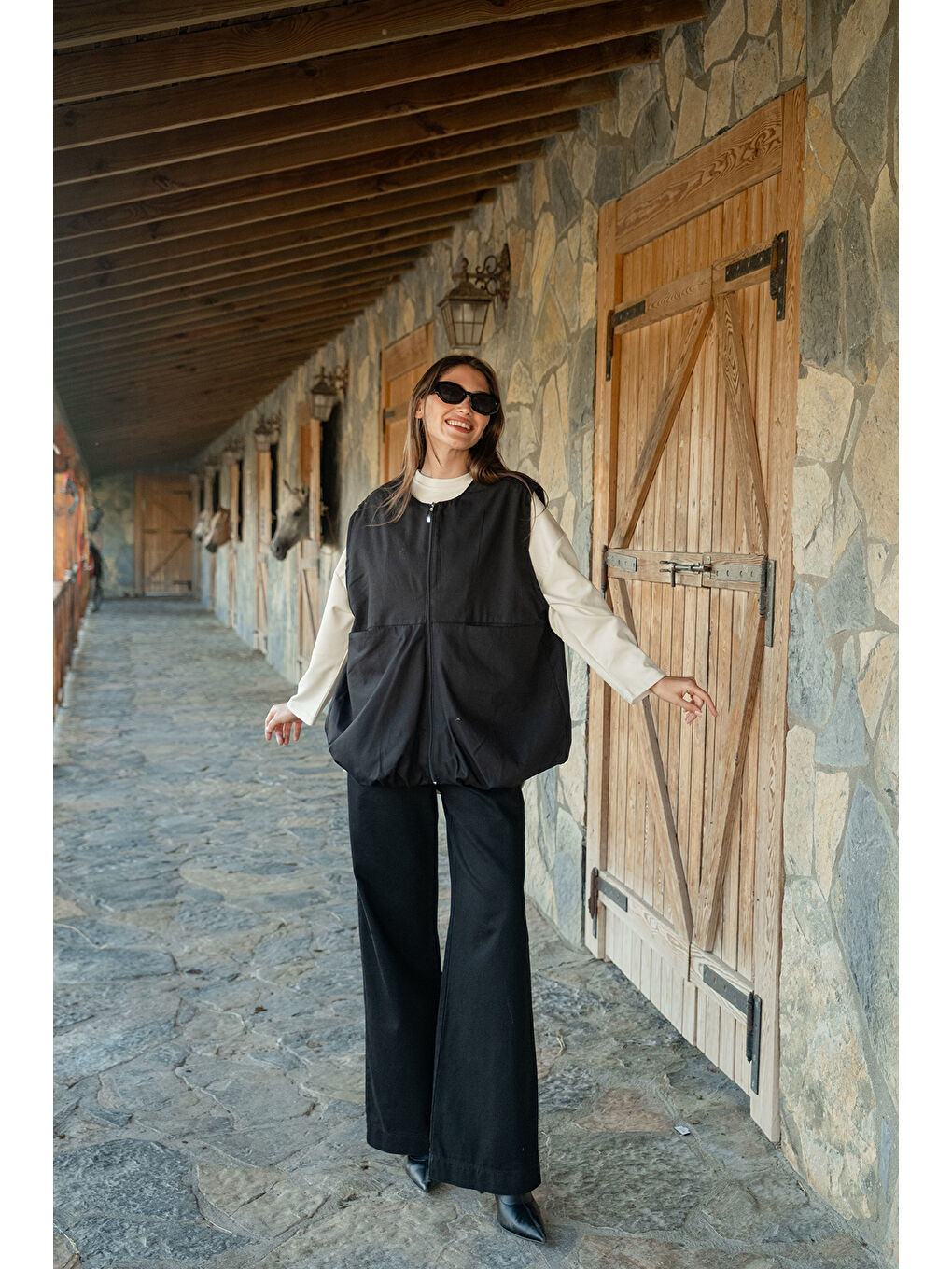 Kadın Bisiklet Yaka Yelek Siyah-2