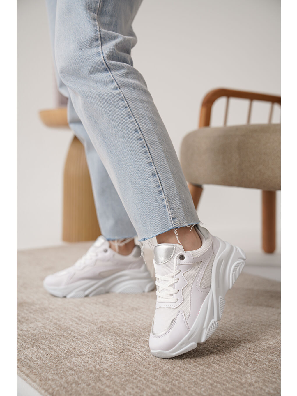 Beyaz D383 Günlük Ortopedik Kadın Sneaker Spor Ayakkabı-4