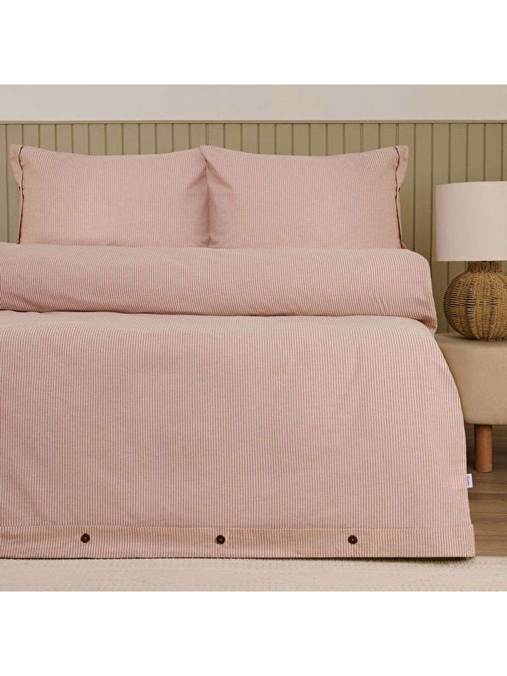 Kahverengi Soft Stripe Tek Kişilik Nevresim Takımı - Kiremit