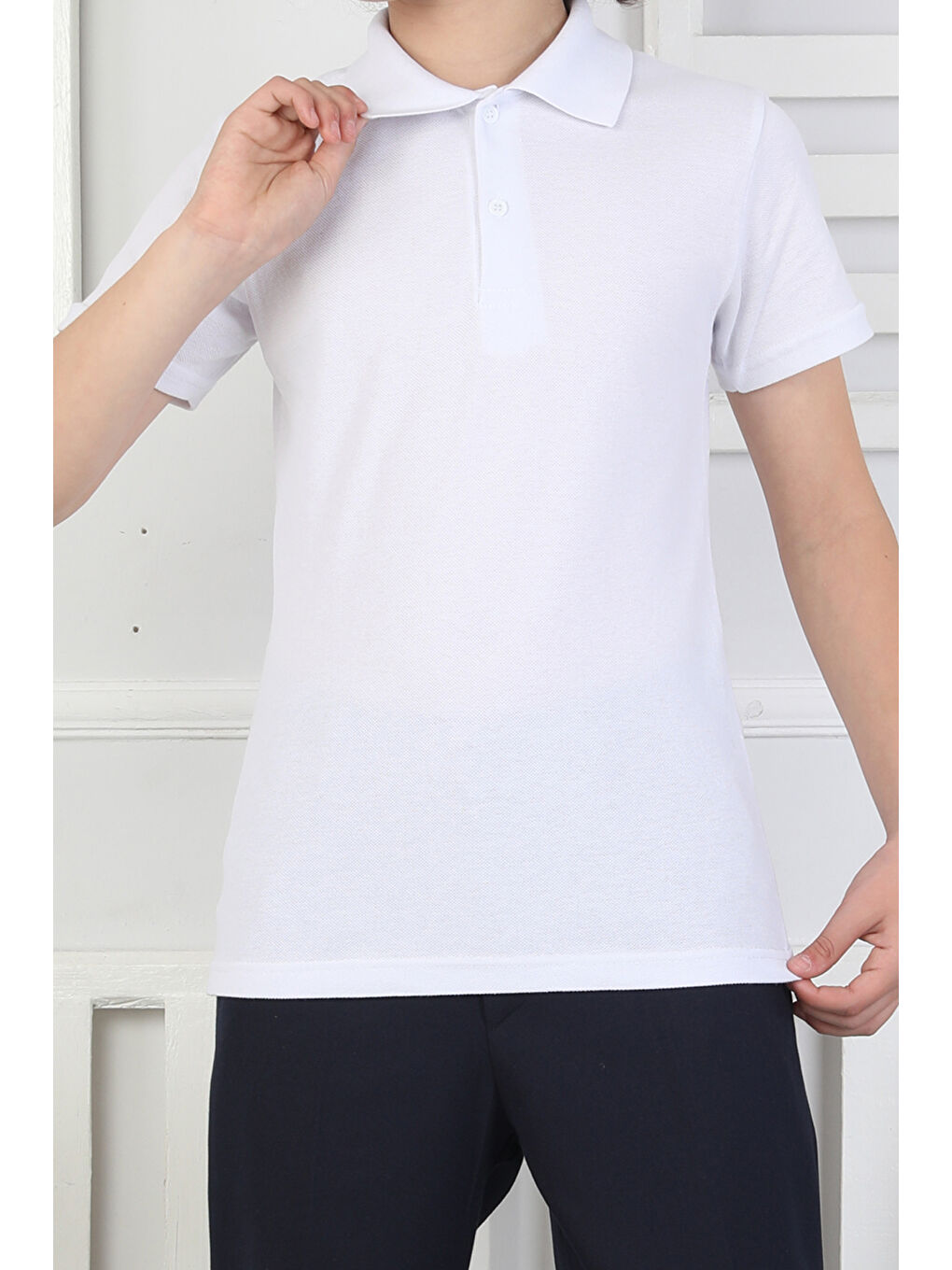 Beyaz 2'li T-Shirt Kız Çocuk %100 Pamuk Okul Tarz 5-13 Yaş 12278