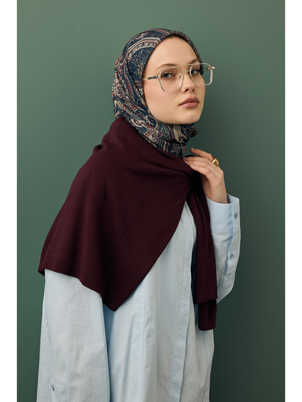 Antrasit Desenli Pamuk Eşarp Sitara