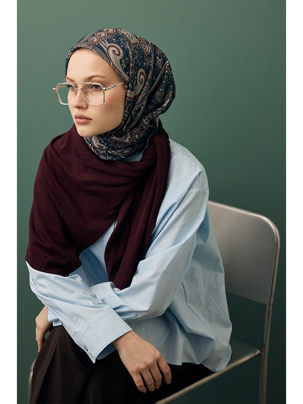 Antrasit Desenli Pamuk Eşarp Sitara-2