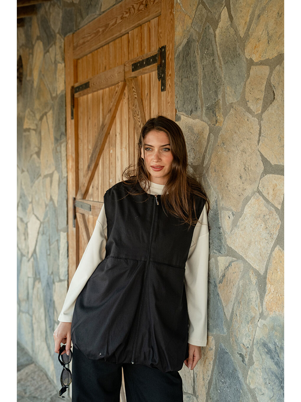 Kadın Bisiklet Yaka Yelek Siyah-3