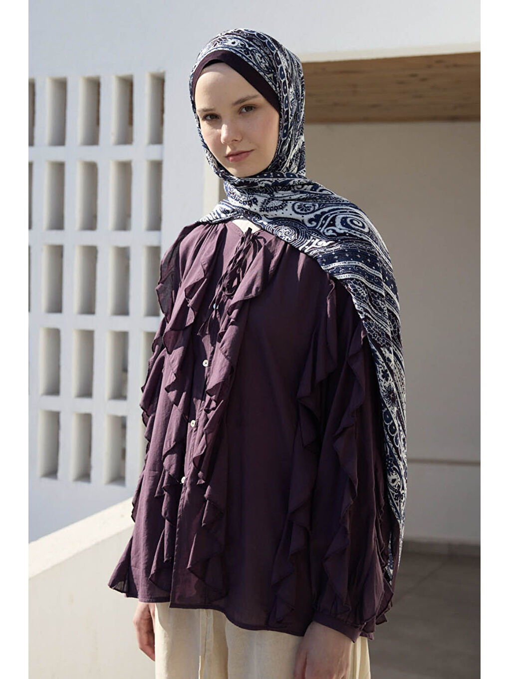 Deluxe Summer Şal Noa Lacivert-1