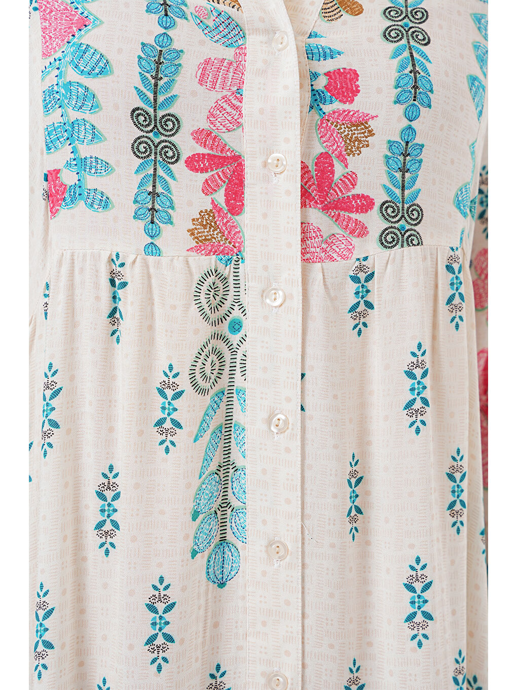 İndigo 2423 Otantik Desenli Tesettür Elbise - M. Mavi-4