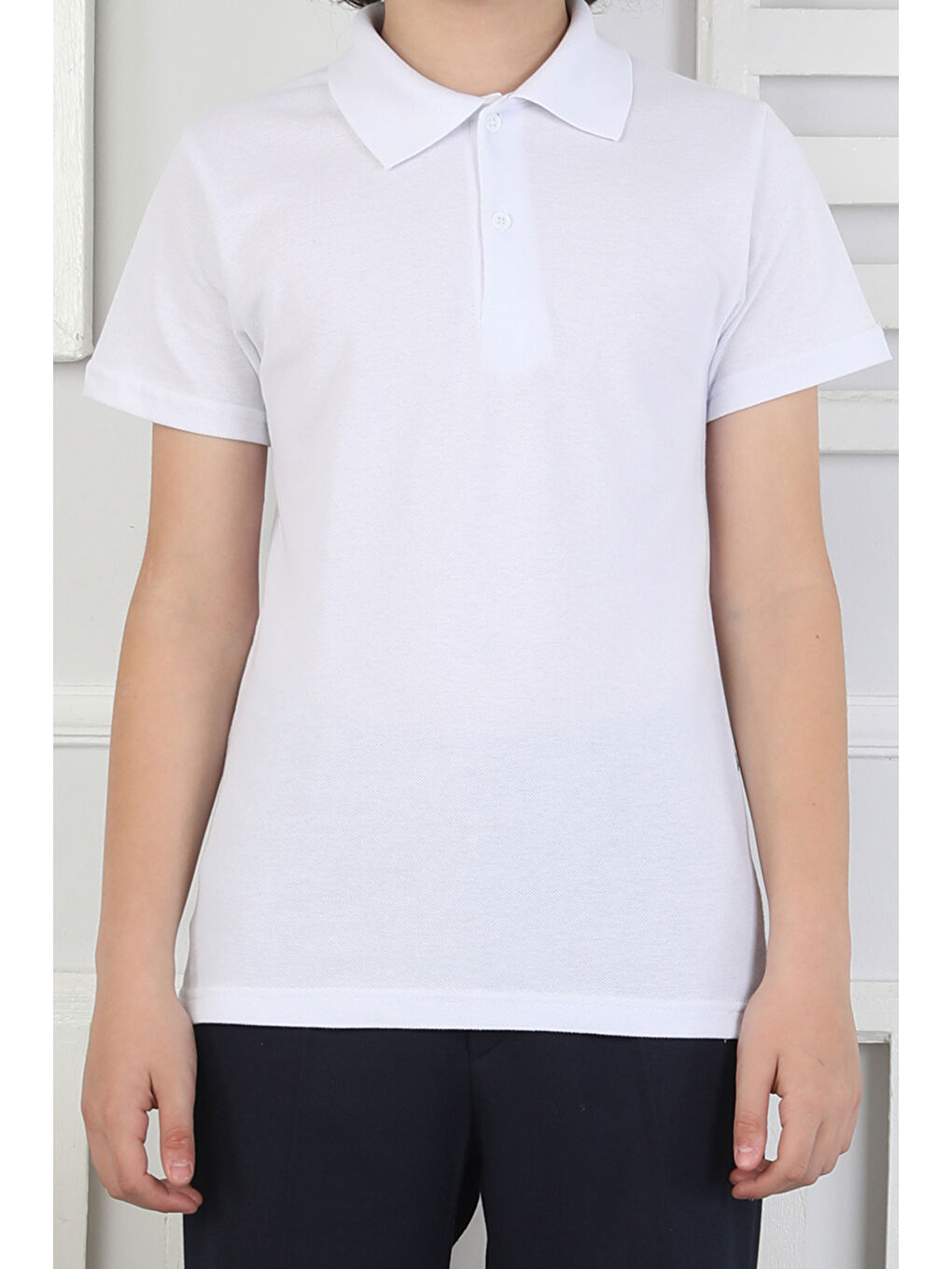 Beyaz 2'li T-Shirt Kız Çocuk %100 Pamuk Okul Tarz 5-13 Yaş 12278-1