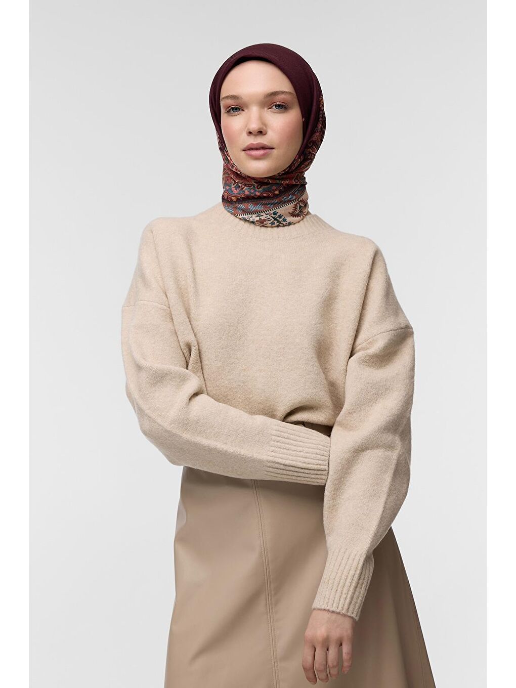 Bordo Desenli Pamuk Eşarp Kavita-2